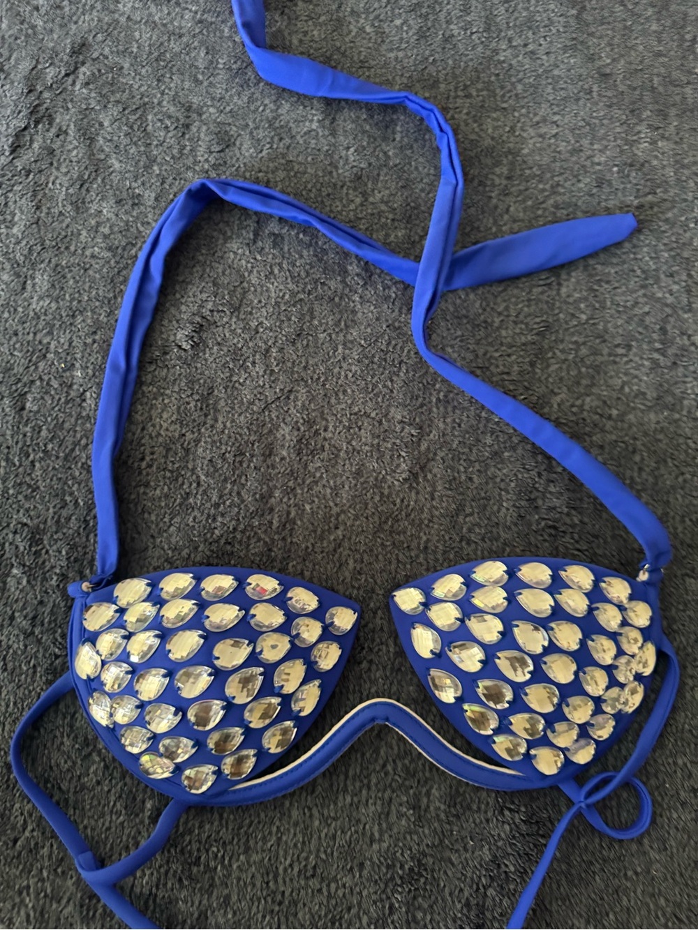 CARIBANA Blue Rhinestone Embellished Wire Bra Top